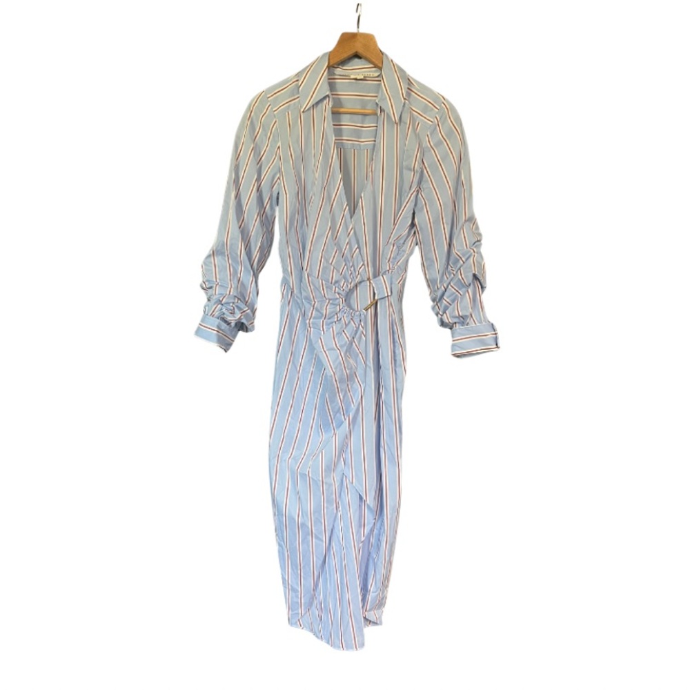Veronica Beard Blue, Brown, and White Striped Dress